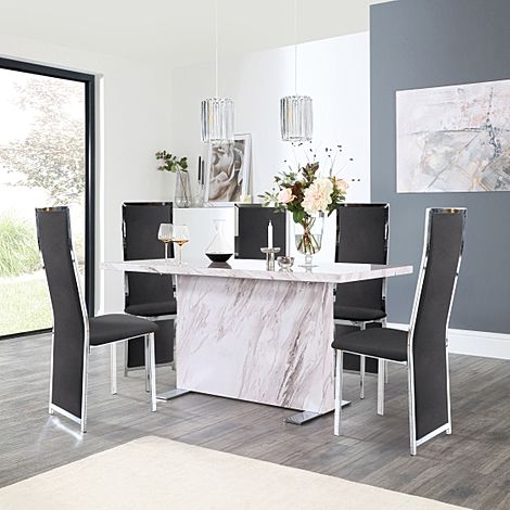 Magnus Grey Marble Dining Table with 4 Celeste Black Velvet Chairs