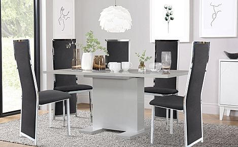 Osaka Grey High Gloss Extending Dining Table with 4 Celeste Black Velvet Chairs