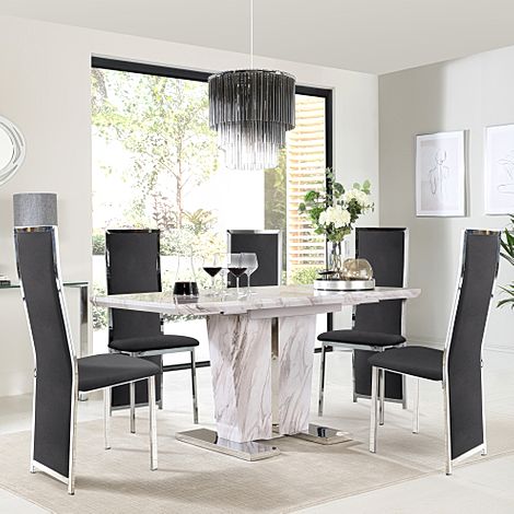 Vienna Grey Marble Extending Dining Table with 4 Celeste Black Velvet Chairs