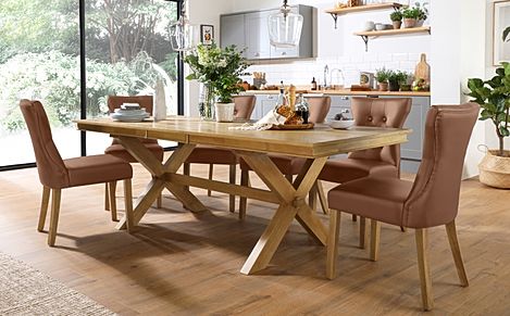 Grange Oak Extending Dining Table with 6 Bewley Tan Leather Chairs