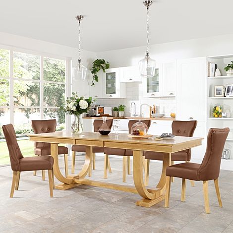 Pavilion Oak Extending Dining Table with 4 Bewley Tan Leather Chairs