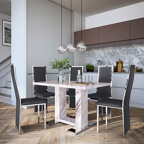 Joule Grey Marble Dining Table with 4 Celeste Grey Leather Chairs