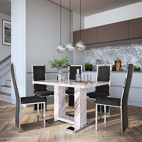Joule Grey Marble Dining Table with 4 Celeste Black Velvet Chairs