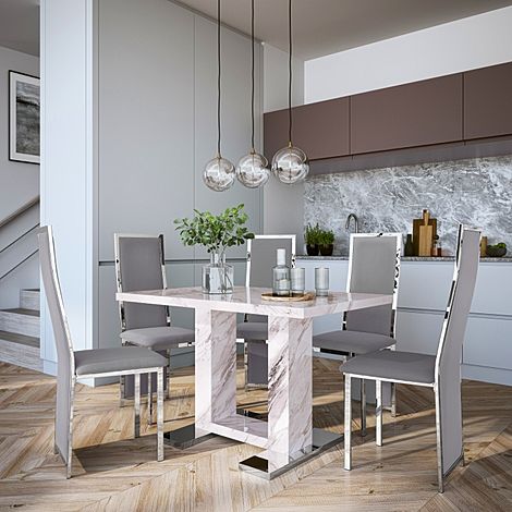 Joule Grey Marble Dining Table with 4 Celeste Grey Velvet Chairs