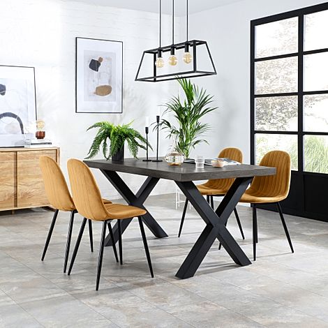 Franklin 200cm Grey Wood Dining Table with 4 Brooklyn Mustard Velvet Chairs