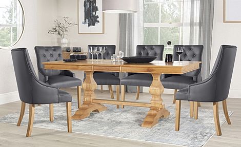 Cavendish Oak Extending Dining Table with 6 Duke Grey Leather Chairs