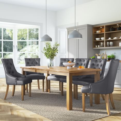 Highbury Oak Extending Dining Table with 4 Duke Grey Leather Chairs