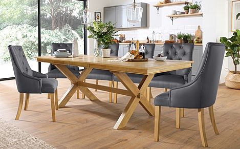 Grange Oak Extending Dining Table with 4 Duke Grey Leather Chairs