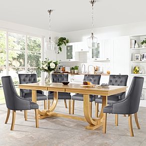 Pavilion Oak Extending Dining Table with 4 Duke Grey Leather Chairs