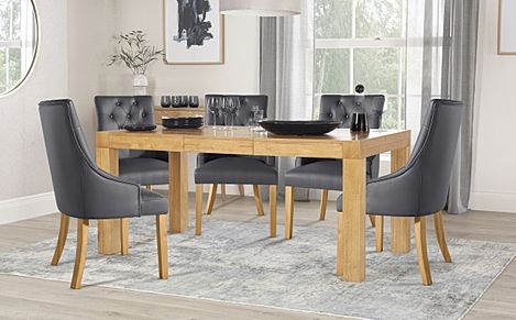 Cambridge 125-170cm Oak Extending Dining Table with 6 Duke Grey Leather Chairs