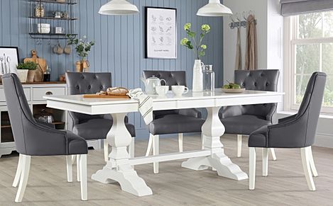 Cavendish White Extending Dining Table with 4 Duke Grey Leather Chairs