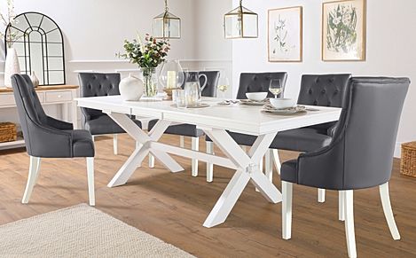 Grange White Extending Dining Table with 4 Duke Grey Leather Chairs