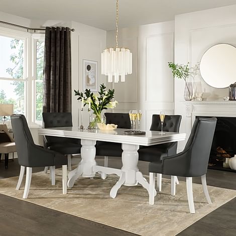 Chatsworth White Extending Dining Table with 4 Duke Grey Leather Chairs