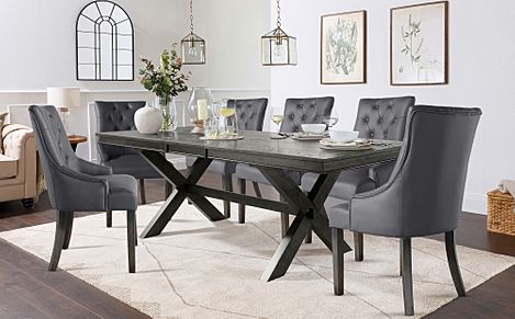 Grange Extending Dining Table & 8 Duke Chairs, Grey Oak Veneer & Solid Hardwood, Grey Classic Faux Leather & Grey Solid Hardwood, 180-220cm