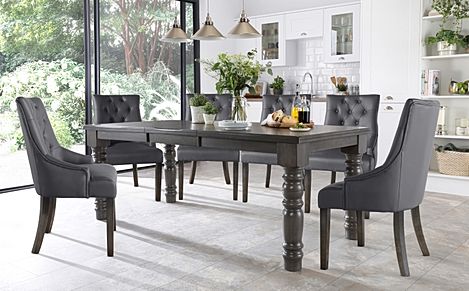 Hampshire Grey Wood Extending Dining Table with 4 Duke Grey Leather Chairs
