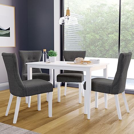 Finley White Dining Table with 4 Bewley Slate Fabric Chairs