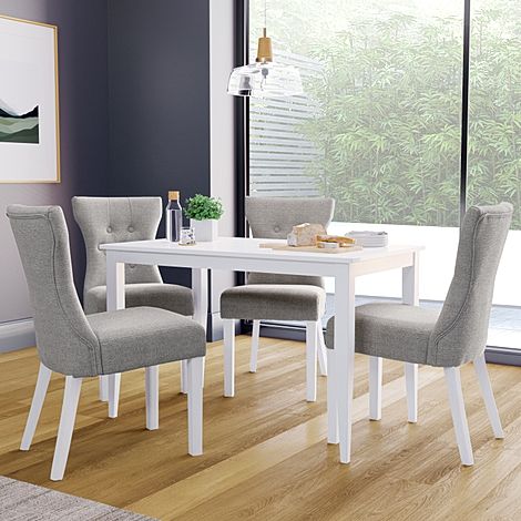 Finley White Dining Table with 4 Bewley Light Grey Fabric Chairs