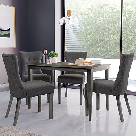 Finley Grey Wood Dining Table with 4 Bewley Slate Fabric Dining Chairs