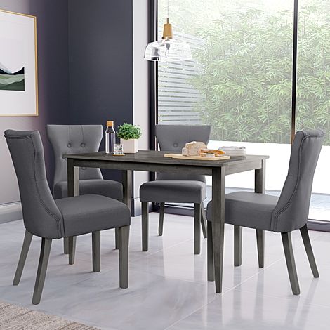 Finley Grey Wood Dining Table with 4 Bewley Grey Leather Dining Chairs
