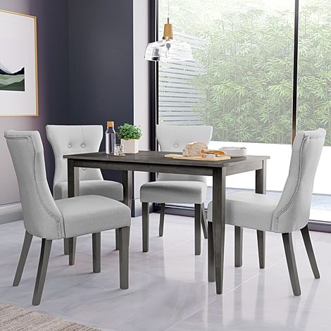 Finley Grey Wood Dining Table with 4 Bewley Light Grey Leather Dining Chairs