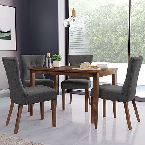 Finley Dark Wood Dining Table with 4 Bewley Slate Fabric Dining Chairs