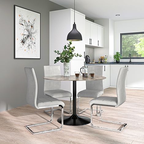 Orbit Round Concrete Dining Table with 4 Perth Dove Grey Fabric Chairs