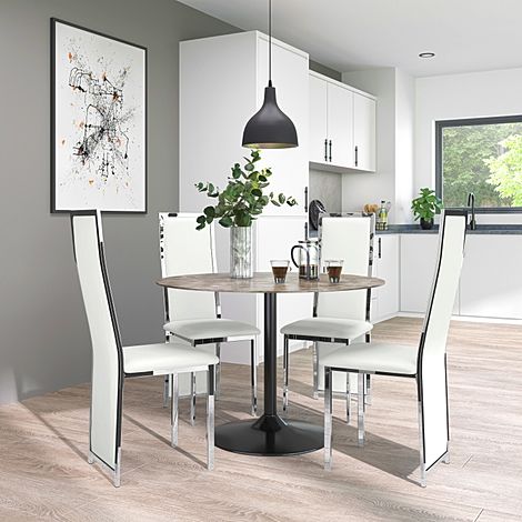 Orbit Round Concrete Dining Table with 4 Celeste White Leather Chairs