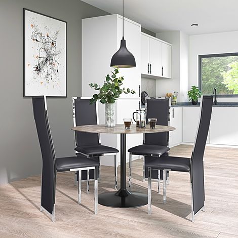 Orbit Round Concrete Dining Table with 4 Celeste Grey Leather Chairs