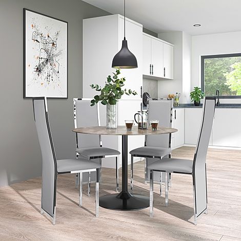 Orbit Round Concrete Dining Table with 4 Celeste Light Grey Leather Chairs