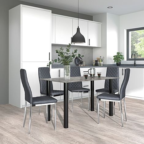 Lunar Concrete Dining Table with 4 Renzo Grey Leather Chairs