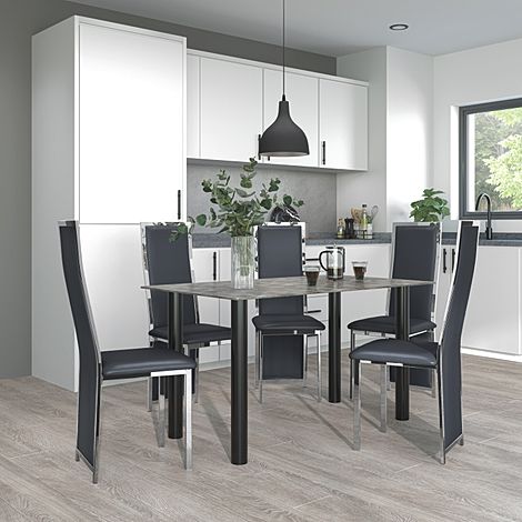 Lunar Concrete Dining Table with 4 Celeste Grey Leather Chairs