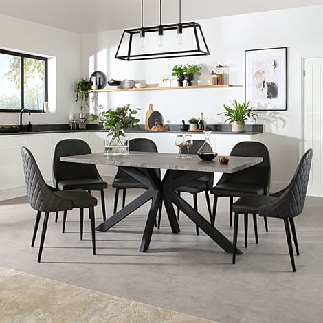 Madison Industrial Dining Table & 4 Ricco Chairs, Grey Concrete Effect & Black Steel, Vintage Grey Premium Faux Leather, 160cm