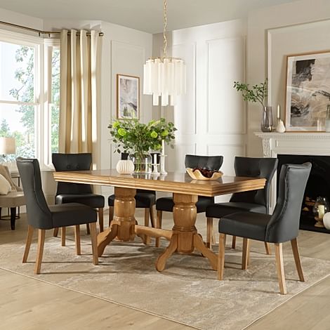 Chatsworth Extending Dining Table & 8 Bewley Chairs, Natural Oak Finished Birch Veneer & Solid Hardwood, Grey Classic Faux Leather & Natural Oak Finished Solid Hardwood, 150-180cm