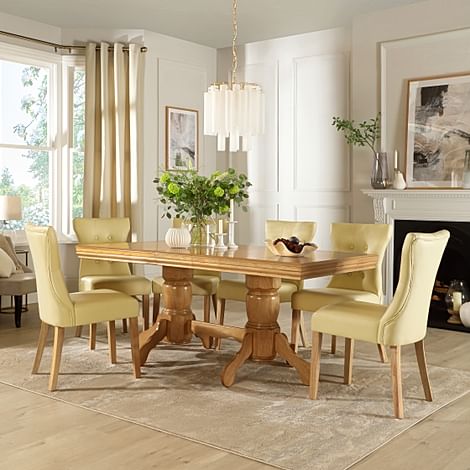 Chatsworth Extending Dining Table & 8 Bewley Chairs, Natural Oak Finished Birch Veneer & Solid Hardwood, Ivory Classic Faux Leather & Natural Oak Finished Solid Hardwood, 150-180cm