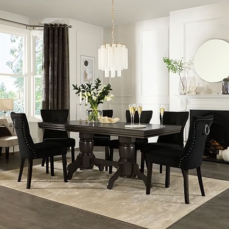Chatsworth Extending Dining Table & 8 Kensington Chairs, Grey Birch Veneer & Solid Hardwood, Black Classic Velvet & Black Solid Hardwood, 150-180cm