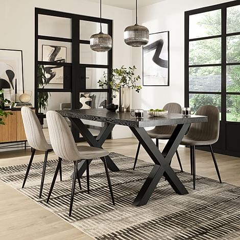 Franklin Dining Table & 4 Brooklyn Chairs, Black Oak Effect & Black Steel, Grey Classic Velvet, 160cm