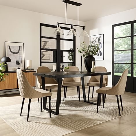 Addison Dining Table & 4 Ricco Chairs, Black Oak Effect & Black Steel, Champagne Classic Velvet, 160cm