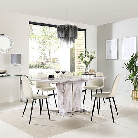 Vienna Extending Dining Table 6 Brooklyn Chairs Grey Marble Effect Ivory Classic Boucle Fabric Black Steel 120 160cm Only 799.99 Furniture Choice