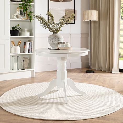 Kingston Round Dining Table, 90cm, White Wood