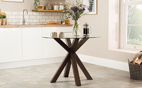 Hatton Round Dining Table, 100cm, Glass & Dark Solid Hardwood