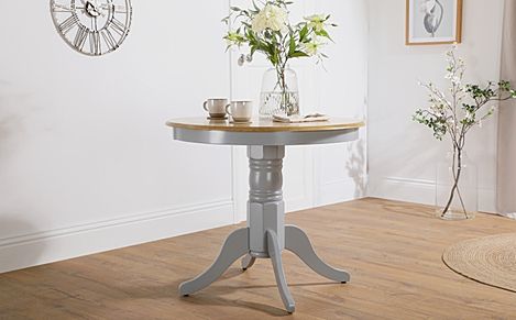 Kingston Round Dining Table, 90cm, Natural Oak Finish & Grey Solid Hardwood