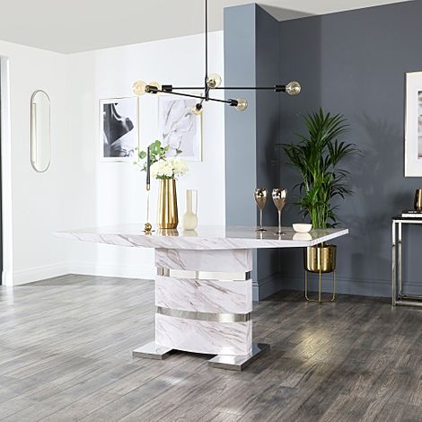 Komoro Dining Table, 160cm, Grey Marble Effect & Chrome