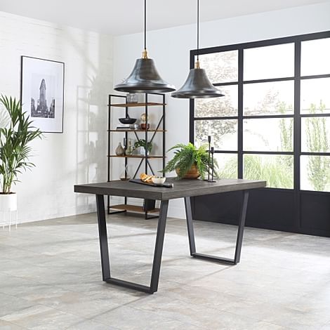 Addison Industrial Dining Table, 200cm, Grey Oak Veneer & Black Steel