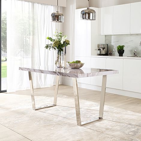 Milento Dining Table, 150cm, Grey Marble Effect & Chrome