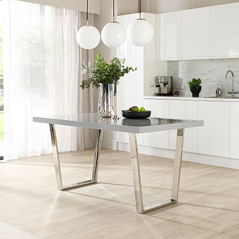Milento Dining Table, 150cm, Grey High Gloss & Chrome