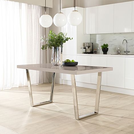 Milento Stone Grey High Gloss and Chrome 150cm Dining Table