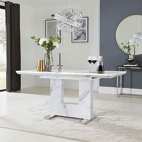 Florence White Marble 120-160cm Extending Dining Table