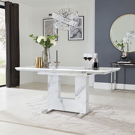 Florence Extending Dining Table, 120-160cm, White Marble Effect