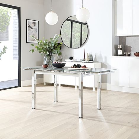 Space Chrome and Grey Glass 110-170cm Extending Dining Table