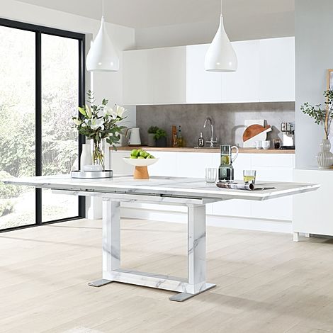 Tokyo Extending Dining Table, 160-220cm, White Marble Effect